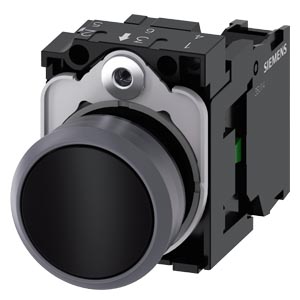 Кнопка Siemens 3SU1130-0AB10-1BA0 с металлическим кольцом | Диаметр 22 мм | 1NO контакт | Винтовые клеммы | Держатель в комплекте