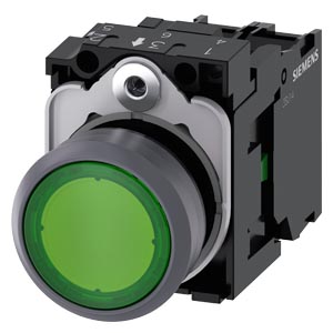 Кнопка Siemens 3SU1132-0AB40-1BA0 с подсветкой, зеленого цвета, 24V AC/DC, 1NO, для электрических установок