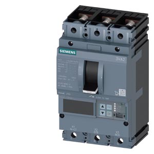 Выключатель Siemens 3VA2225-5KP32-0AA0: типоразмер 250, класс отключающей способности 55kA, 3-полюсный, защита линии ETU850, номинальный ток 250A.