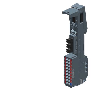 Модуль распределения потенциалов 6ES7193-6UP00-0BP1 SIMATIC ET 200SP от Siemens: базовый блок PotDis-BU P1, темный цвет, компактный размер, удобные клеммы.
